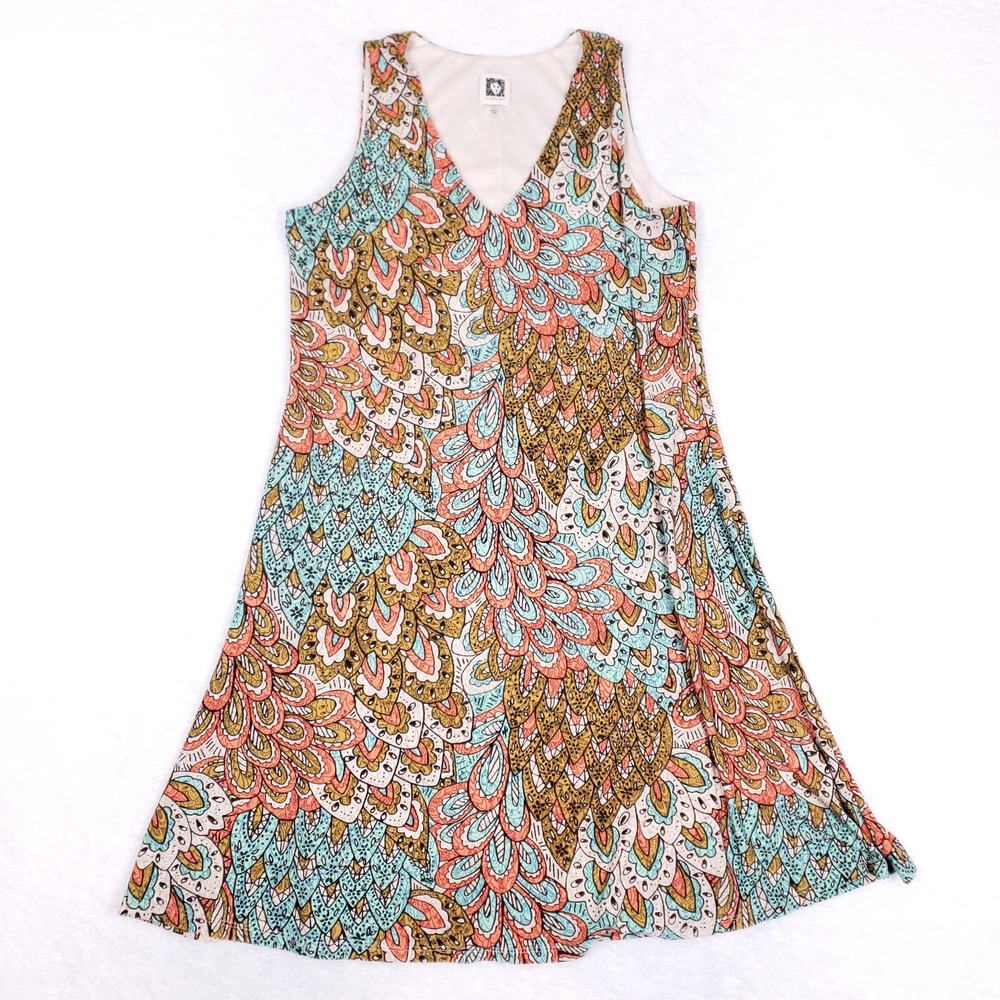 Anne Klein Dress Sleeveless Paisley V Neck Size 2 Multicolor Retro Vibes Chic‎